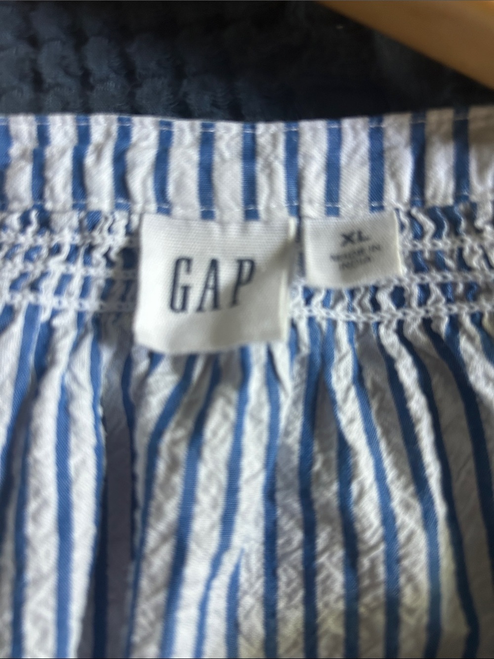 GAP Blue and White Striped Button-Up Peasant Blouse 100% Cotton - Picture 2 of 5